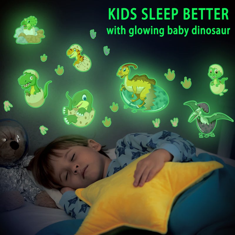 Robmoda Glow in The Dark Dinosaur Wall Decals for Kids Room, Removable Footprints Baby Nino Vinyl Stickers, Nursery Decoration Classroom Gift for Boy Toddlers - Image 2